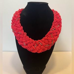Vintage/Retro Coral beaded braid necklace